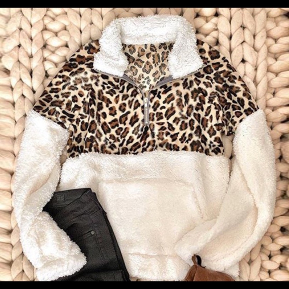 Leopard Print Sherpa Pullover - image 1